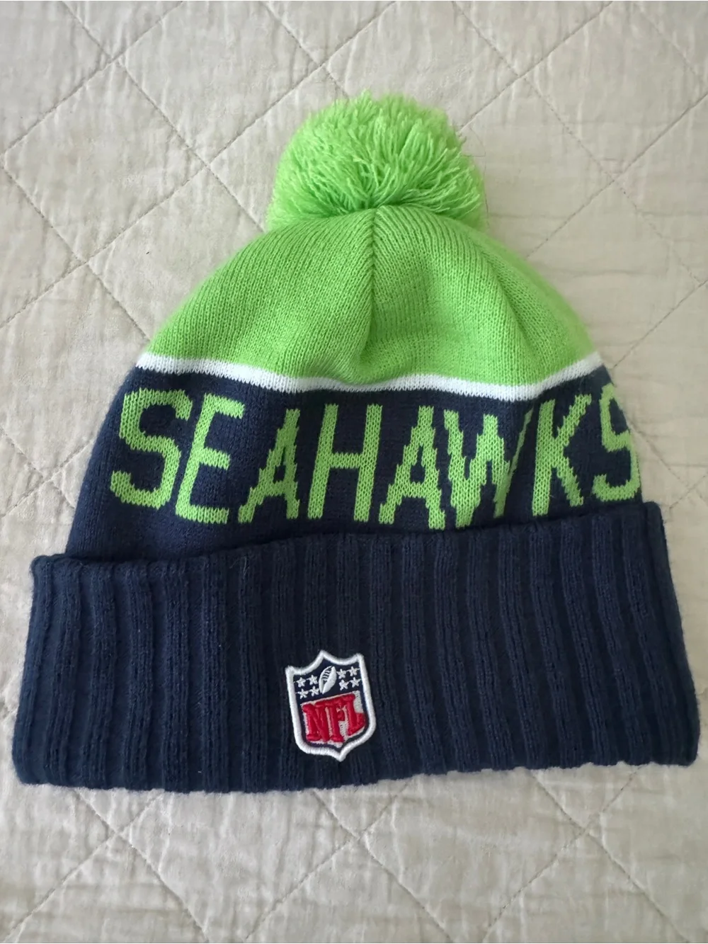 Seattle Seahawks Pom Beanie - Neon Green & Navy
